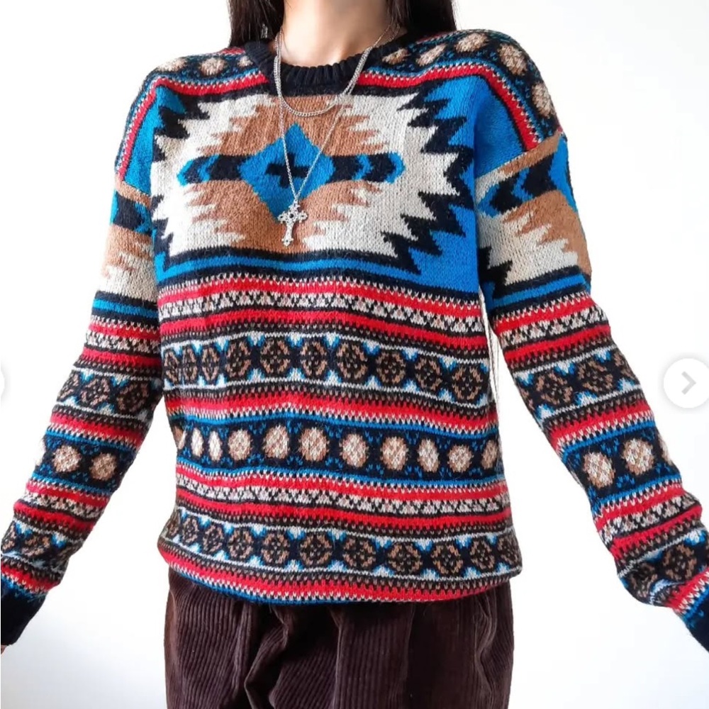 Forever 21 Aztec Western Cowgirl Knit Sweater L Fits M Boho Tribal
